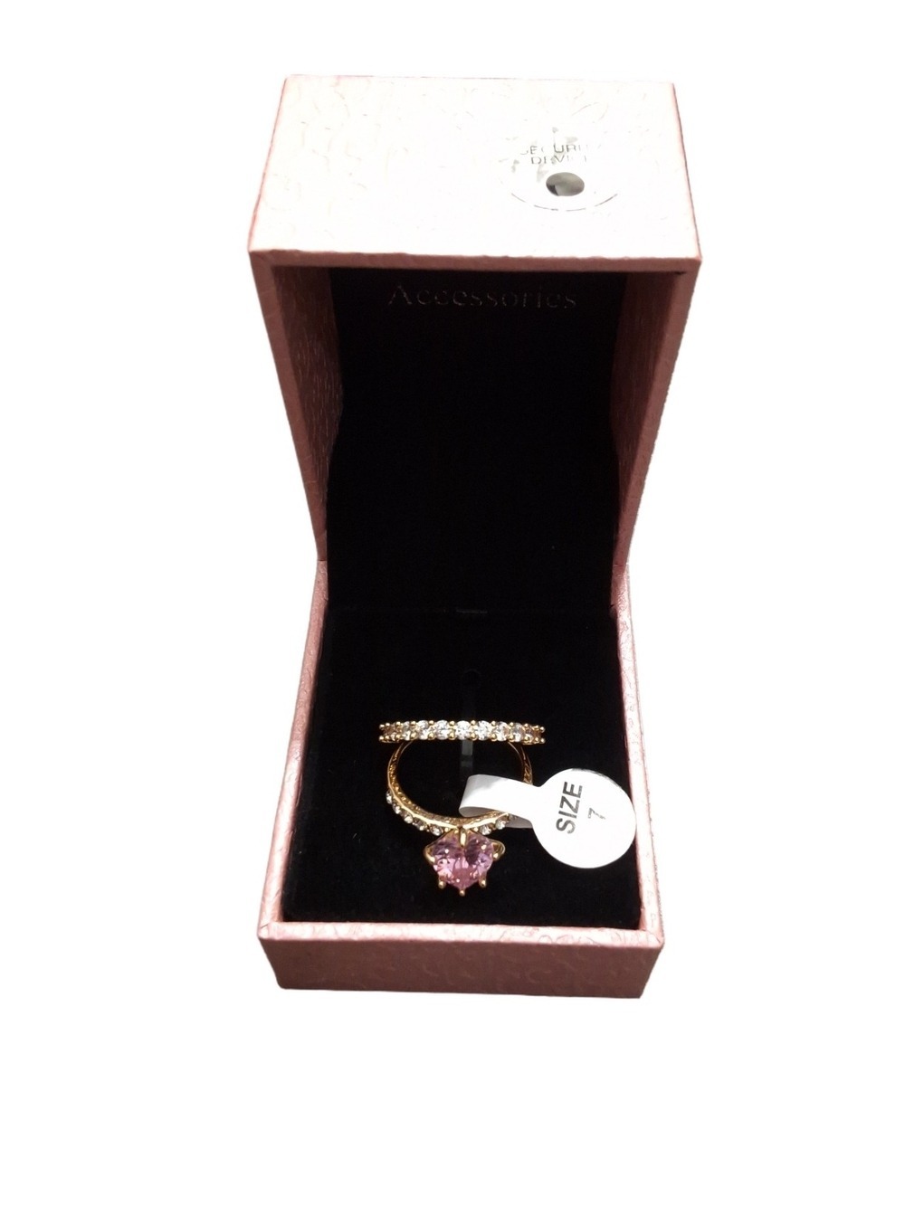 Aura Accessories 2-Pc Pink Heart Rhinestone Ring Set Size 7 NWT - Picture 2 of 7